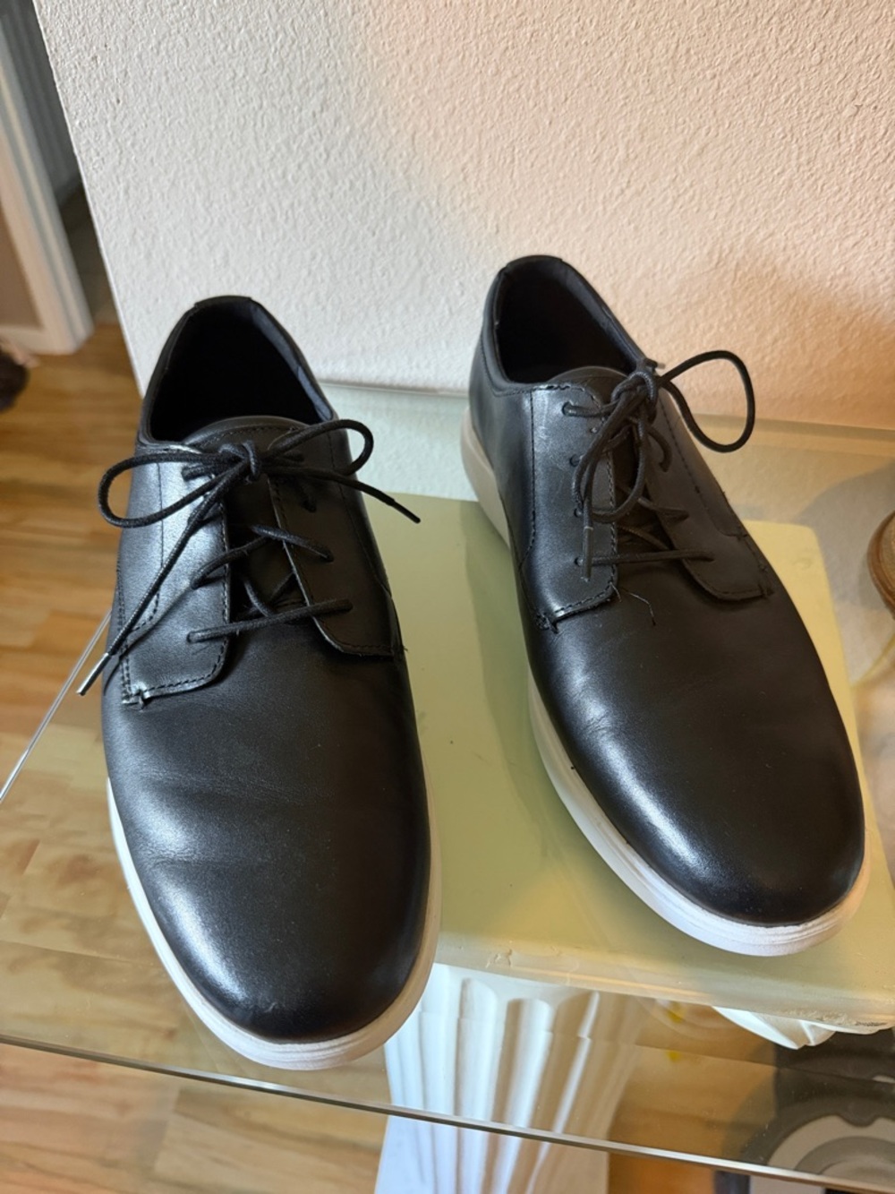 Cole Haan Black Leather Derby Sneakers with White Sole